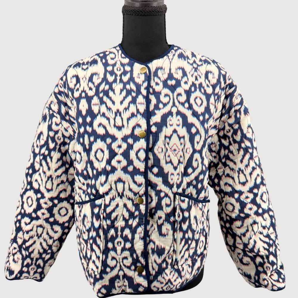 Anthropologie Dear John Quilted Printed Jacket Navy Multi Size S